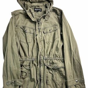 🪖🤎 Buffalo David Bitton Hooded Utility Jacket Small Taupe Army 🤎🪖